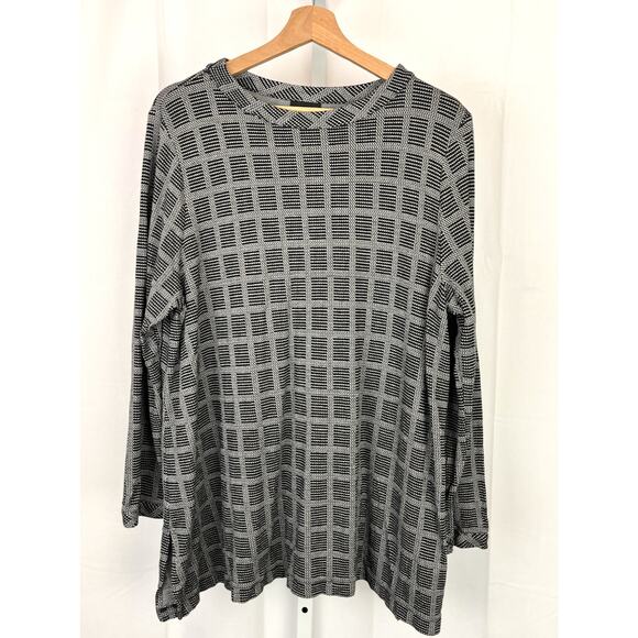 J. JILL Wearever Size XL Check Plaid Long Sleeve Pullover Tunic Top Gray Black - Picture 1 of 11